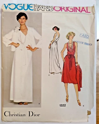 Dress Jacket 10 Vogue 1322 Sewing Pattern VTG Christian Dior Evening Gown V Neck - Image 1 of 4