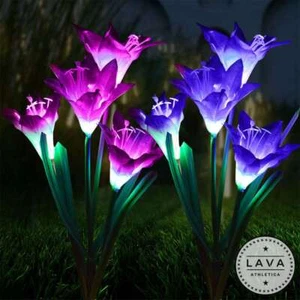 2 Packs Solar Power Lily Flower Lights Outdoor Garden Landscape Yard Lamp Decor - Picture 1 of 16