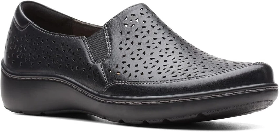 Clarks Women's Cora Sky Slip-On 26164785 Black Leather US SIZE 12-M (9633)