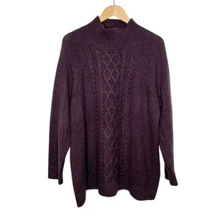 Garnet Hill Cable Knit Mock Neck Cashmere Sweater Brown Womens XL Fisherman - Picture 1 of 6