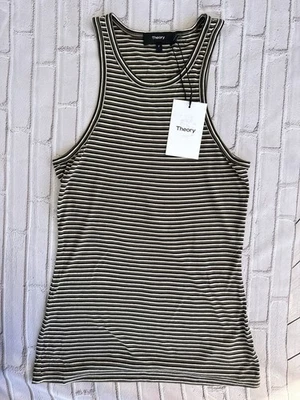 Camiseta sin mangas Theory caqui a rayas claras $105 talla P nueva con defectos Foto 1 de 4