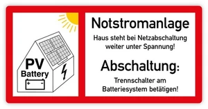 Aufkleber Spannungshinweis „PV-Anlage Battery Notstromanlage“ Photovoltaik Solar - Bild 1 von 4
