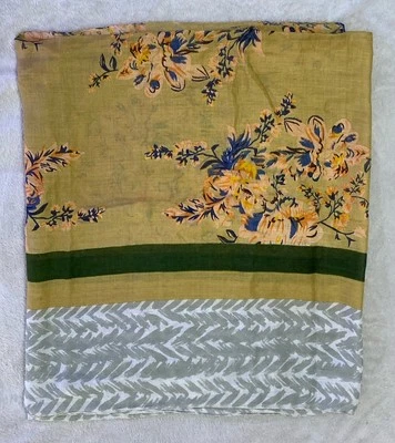 Peach Floral Gold Striped Multicolor Viscose Infinity Loop Scarf Made In India - Image 1 of 4