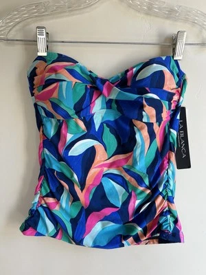 La Blanca Bandeau Tankini Swimsuit Top women 4 Rushed Colorful Leaves halter NEW - Image 1 of 4