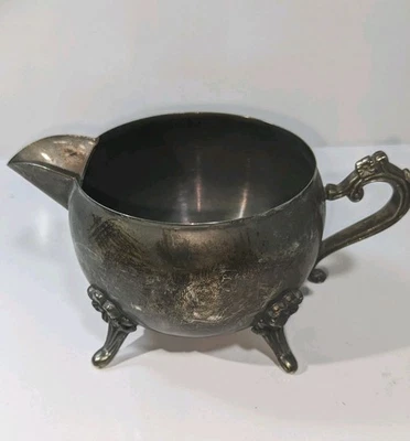 Vintage Tableware Antique Hand Made Silver Plated Metal Footed Creamer Patina - Image 1 of 4