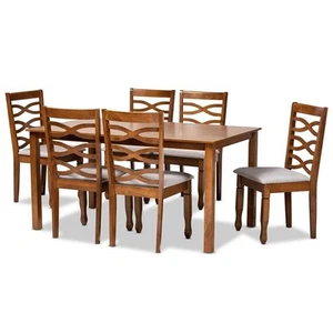 Baxton Studio Lanier Grey and Walnut Brown Finished Wood 7-Piece Dining Set - Picture 1 of 9