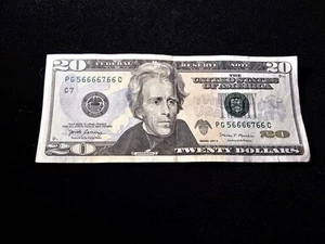 PG56666766C 6 Of A Kind 6s Fancy Serial Number $20 Bill Series 2017A Note - Picture 1 of 7