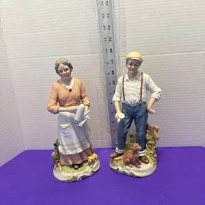 Homco #1425 Statuine Uomo e Donna con i loro Cani Alto 10" Porcellana 972 - Foto 1 di 17