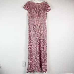 Vestido de Noche JS Collections Nuevo sin Etiquetas Floral Bordado Ilusión Yugo Línea A Rosa 6 - Imagen 1 de 7