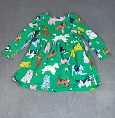 Mini Boden Dress Girls 4 5yr Green AOP Dogs Cats Ladybugs Playful Whimsical - Image 1 of 4