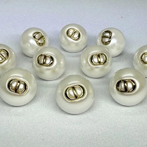 10 CHRISTIAN DIOR WHITE & GOLD BUTTONS CD LOGO  METAL/PLASTIC BALL SHAPED 14MM - Picture 1 of 9