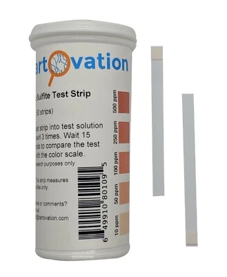 BARTOVATION Free Sulfite Test Strips, 10-500 ppm [Vial of 50 Plastic Strips]