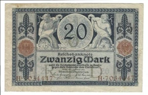 Billete Alemania - Imperio Alemán - Billete del Reich - 20 marcos - 1915 - Imagen 1 de 2