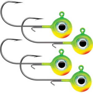 VMC Neon Moon Eye 1/4 Oz. 3D Holographic Jig - 4 Pack - Chartreuse Lime Green - Picture 1 of 5
