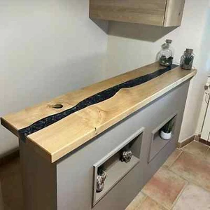 Custom Wood Epoxy Dining Table | River Epoxy Kitchen Tabletop | Epoxy Countertop - Picture 1 of 12