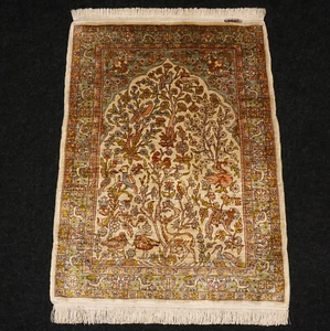 Tapis En Soie Hereke 80 X 58 Cm Tapis Oriental Turc Arbre De Vie Noué À La Main - Imagen 1 de 17