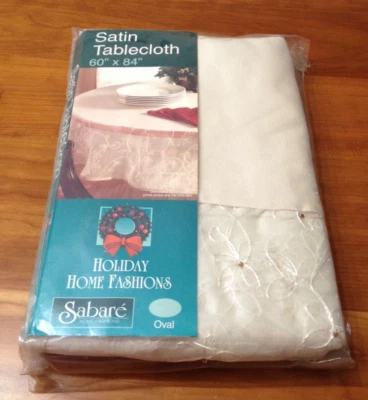 Satin Tablecloth  - Oval  - 60" x 84" - Solid & Embroidered Sheer - NEW - Image 1 of 3
