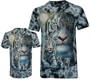 Tie Dye T-Shirt White Tigers & Cubs Bengal Siberian Forest Glow in Dark by Wild - Picture 1 of 10