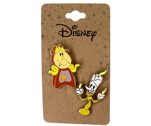 Disney Beauty and The Beast Chibi Cogsworth and Lumiere Enamel Pin Set of 2 NWT - Picture 1 of 3