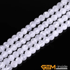 Natural White Rock Crystal Crackle Quartz Frost Matte Round Beads Strand 15" YB - Picture 1 of 48