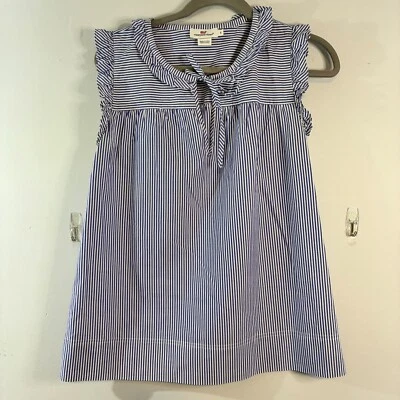 Vestido Vineyard Vines listrado com babado sem mangas gola redonda algodão infantil tamanho P - Imagem 1 de 4