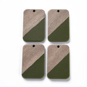 4 pcs. Green Resin and Wood Rectangle Flat Pendant – 33mm x 21mm – 1.3″ x 0.8″ - Picture 1 of 3