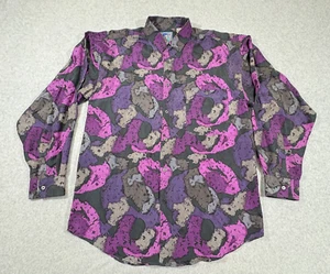VTG Santana Shirt Mens Large Purple Silk Floral Lightweight Long Sleeve Soft - Picture 1 of 7