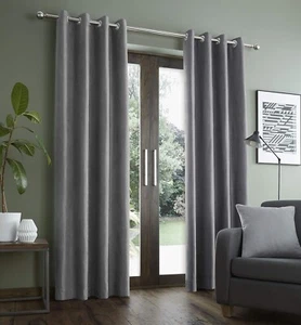 Catherine Lansfield Faux Suede Curtains Lined Eyelet Top 66x90" Silver Grey New - Picture 1 of 3