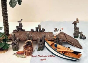DEPT 56 2PC BOAT PIER & PELICAN w/BLU ROWBOAT & 2 OARS USE w/FONTANINI 52766 MIB - Picture 1 of 4