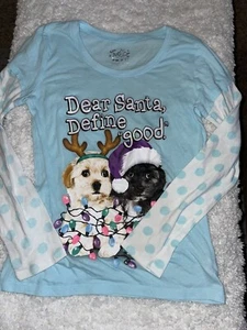 Justice girls sz. 12 “ Santa Define Good” dog holiday tee. Adorable, fun - Picture 1 of 9