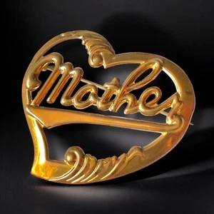 40er Jahre Mutter Herz Brosche Herz goldfarben Schnörkel Design Vintage Schmuck - Bild 1 von 8