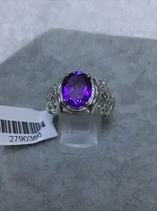 Silver Plated Amethyst Fancy Ring New Size M. 6697 - Picture 1 of 4