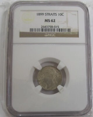 MONEDA DE PLATA 39:1899 ASENTAMIENTOS DEL ESTRECHO QV 10 CENTAVOS MS62 NGC #2643758-015 0,8 F Foto 1 de 4
