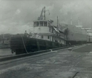 SS Sister Katingo Ship With Tug Boat At Dock B&W Photograph 3.5 x 3.5 - Picture 1 of 3