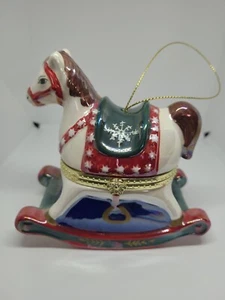 Keramik Mr. Weihnachten Schaukelpferd Musik Klappbox Ornament Jingle Bell landschaftlich - Bild 1 von 9