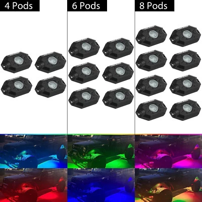 4/6/8 Pods RGB LED Neon Underglow Lamps Rock Light APP Control Offroad Truck UTV - Image 1 of 4