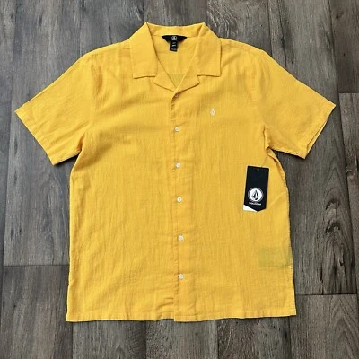 Volcom Short Sleeve 100% Cotton Button Up Shirt Men’s Size S Orange Yellow - Image 1 of 4