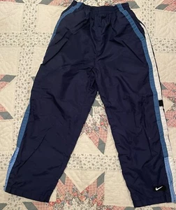 Vintage Nike Windbreaker Pants Navy Blue White Stripe Baggy Y2K Youth M (6) - Picture 1 of 7