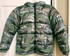 SWISS TECH BOY'S 10-12 (LARGE) GREEN/BROWN CAMEO/FLEECE HOODED PUFFED JACKET - Picture 1 of 13