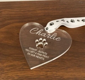 PERSONALISED PET LOSS MEMORIAL HEART REMEMBRANCE DECORATION - Picture 1 of 4