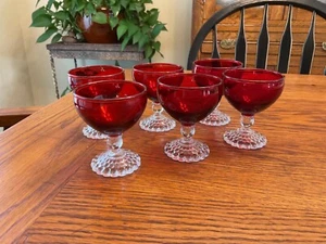 VTG Anchor Hocking Royal Ruby Red Boopie Berwick 4 oz Sherbet Glasses (set of 6 - Picture 1 of 6