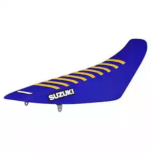 FUNDA DE ASIENTO SUZUKI DRZ 125 2001-2024 Enjoy MFG TODO AZUL/AMARILLO COSTILLAS LOGO #170 - Imagen 1 de 5