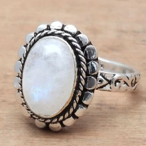 Peacock Moonstone Gemstone Handmade Silver Jewelry "6.5" - Picture 1 of 8