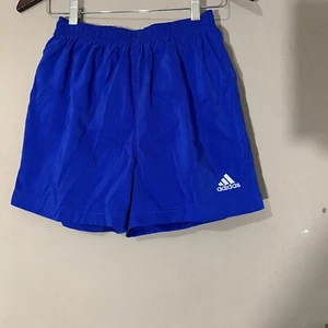 Vintage Adidas Boys Youth L Shiny Blue Shorts Running Soccer Striped - Picture 1 of 6