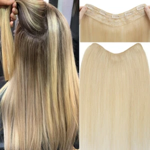 V-Shape Clip in on 100% Remy Human Hair Extensions One Piece 3/4 Full Head Weft - Picture 1 of 38