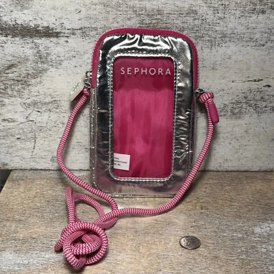 Funda de Teléfono Sephora Cuello, Correas Colgantes Puffer Metálica Plateada, Rosa 3.5x6.5" Foto 1 de 4