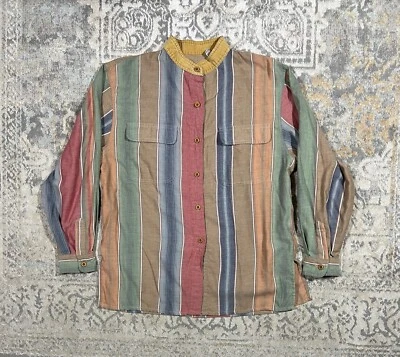 Camisa vintage Russ Petite a rayas multicolor con botones talla PM Foto 1 de 4