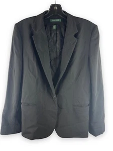 Lauren Ralph Lauren Womens Black Long Sleeve Notch Lapel Button Blazer 10 Wool - Picture 1 of 6