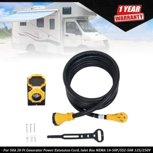 50A 20 Ft Generator Power Extension Cord, Inlet Box NEMA 14-50P/SS2-50R 125/250V - Picture 1 of 12
