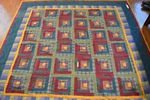 Trapunta vintage cucita a mano marrone scuro, blu, accogliente cabina patchwork, 84 x 84" - Foto 1 di 11